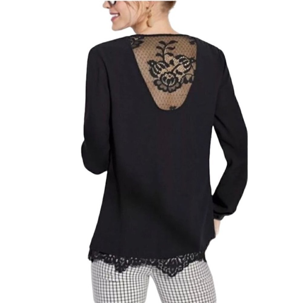 Cabi‎ Black Tempest Lace Long Sleeve Blouse XS #3331